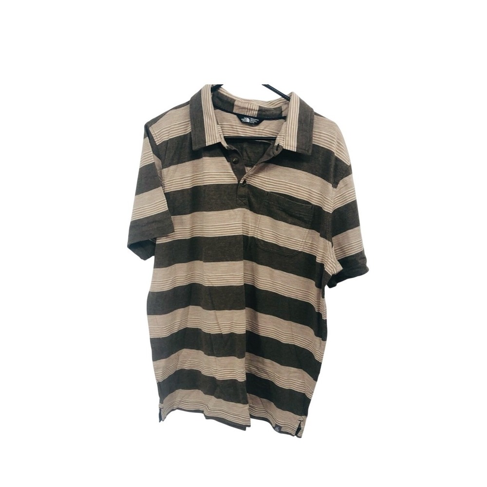 North face brown and tan polo with front pocket and buttons size XL
